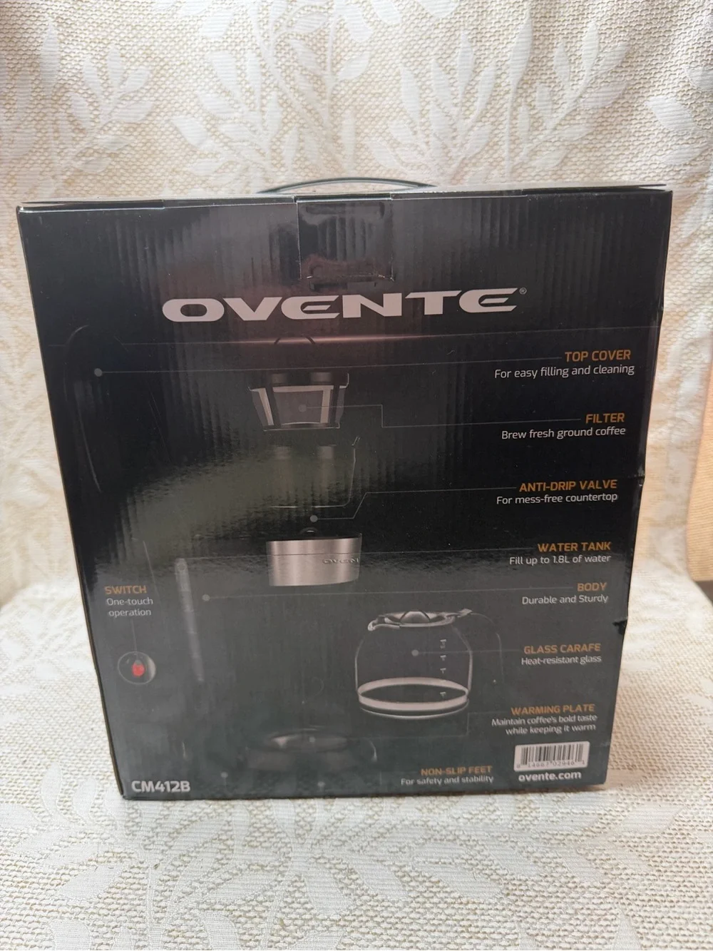 Ovente 12-Cup Coffee Maker - Black and Stainless